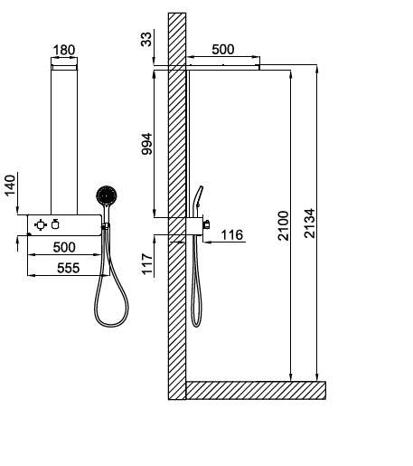 100333800 Душевая панель с термостатом Noken New Oxo, хром