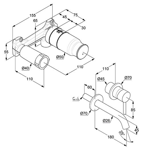 Смеситель для раковины Kludi Bozz, белый матовый, 18 см, + внутренняя часть. 382445376 + 38243