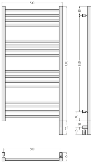 Полотенцесушитель Модус 3.0 1000x500, тен правый, Белый, 12-5701-1050