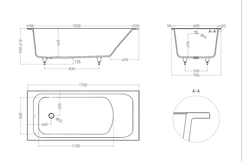 Ванна встраиваемая Salini Orlanda, Solix, 1700х700х600, белая матовая, 102021M