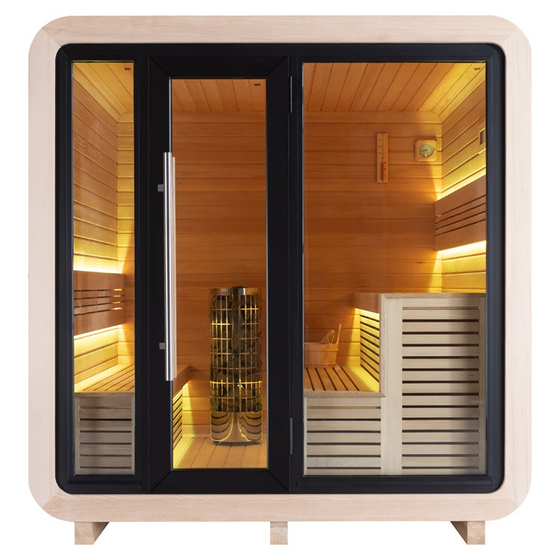 Сауна X1 Hemlock (225х225х238) каменная печь 9kW, дерево,LED подсветка,стены 105мм, изостекло