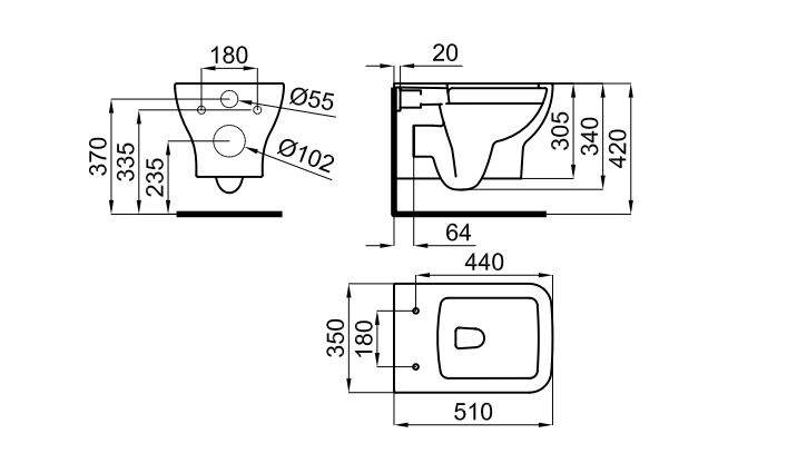 Унитаз подвесной Noken Urban C Rimless 100348617, сидение с микролифтом 100351886, 51 см
