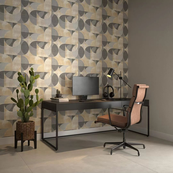 KM8510 Обои виниловые на флизелиновой основе Шафран мотив, черный круги Kerama Marazzi