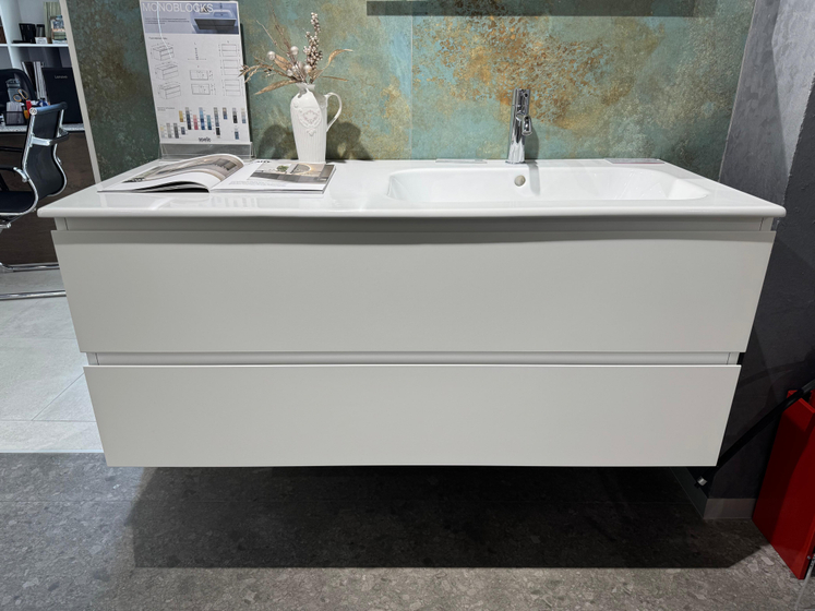 Тумба с раковиной Novello Monoblocks 121 см, белый матовый, керамическая раковина справа, A1B8