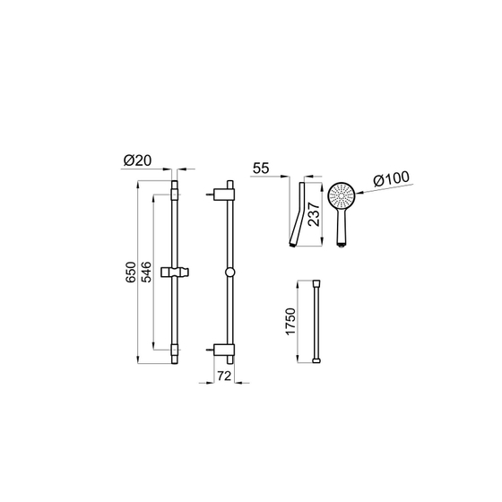 100190693 Noken City Комплект для душа (стойка + ручной душ + гибкий шланг), хром