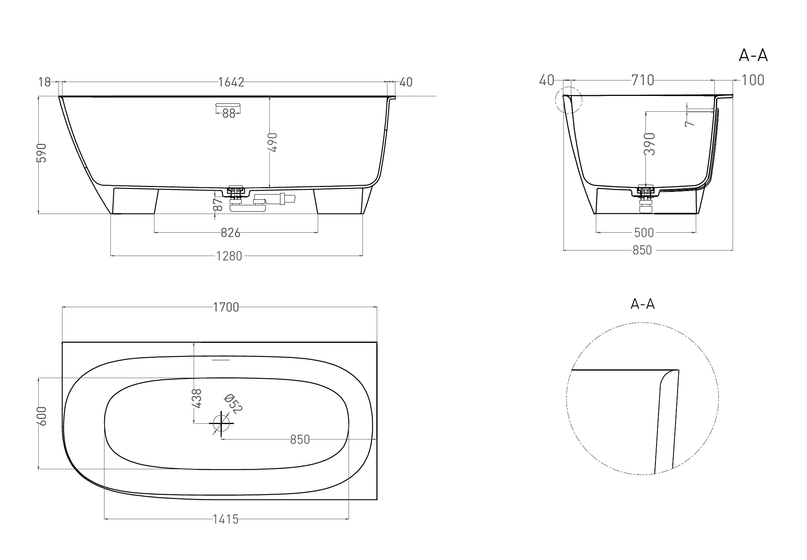 Ванна угловая Salini Sofia Corner Right, Solix, 1700х850х590, белая, 102524M
