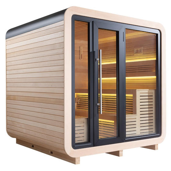 Сауна X1 Hemlock (225х225х238) каменная печь 9kW, дерево,LED подсветка,стены 105мм, изостекло