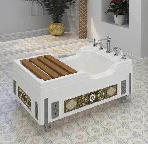 Ванна для омовения Тахарат 120х80 (чаша, рама, декоративные панели,сиденье из террасной доски)