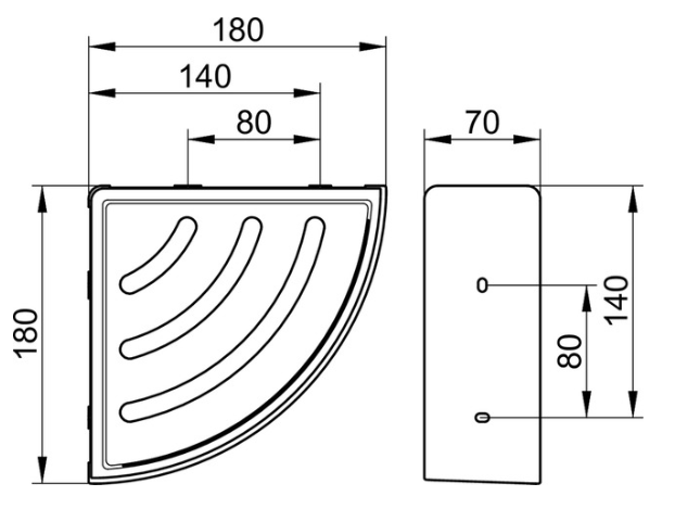 11657 010001 Keuco Elegance Угловая корзинка для душа, хром/антрацит 180*180мм