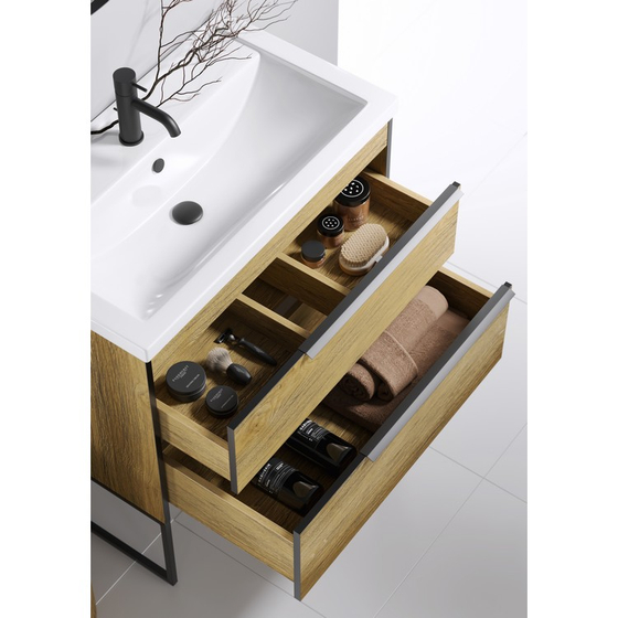 Подвесная тумба Fargo с раковиной Фостер, 80 см, цвет дуб балтийский FRG0108DB, комплект ног FRGN440