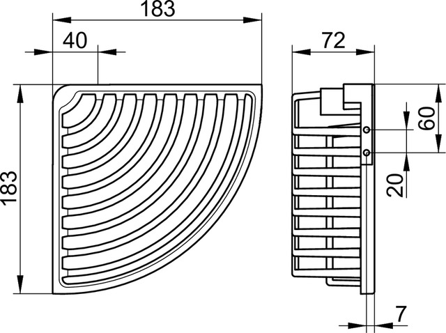 24944 010100 Keuco Угловая корзинка съемная 18*18см, со скрытым креплением, высокая, хром
