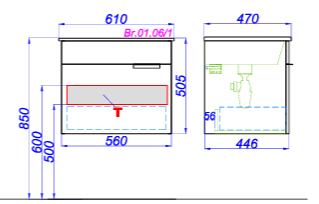 Тумба Бриг подвесная, 60 см, белая, с раковиной Sanita Quadro, Br.01.06/1/W