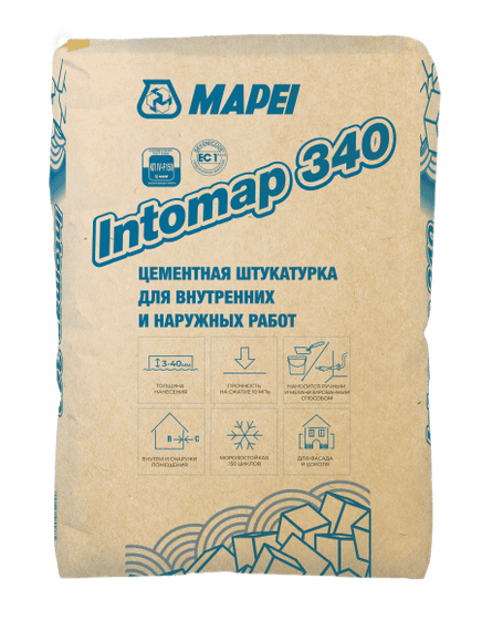 Intomap 340, 25кг - Смесь штукатурная для ячеистых бетонов, цементная
