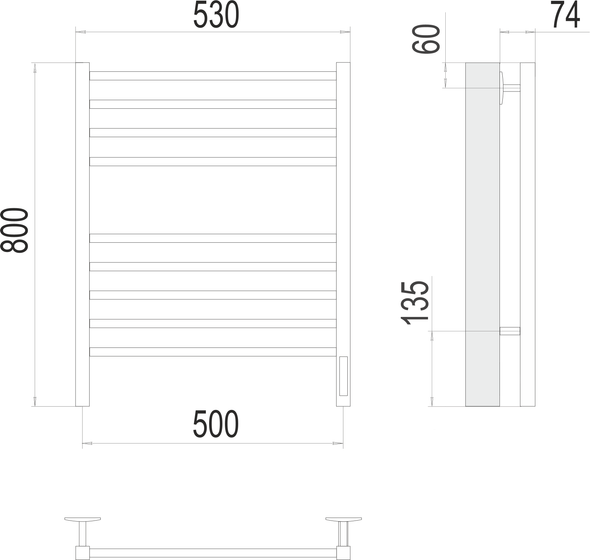 Полотенцесушитель TERMINUS Сицилия П8 500х800 электро 9003 белый матовый, правый