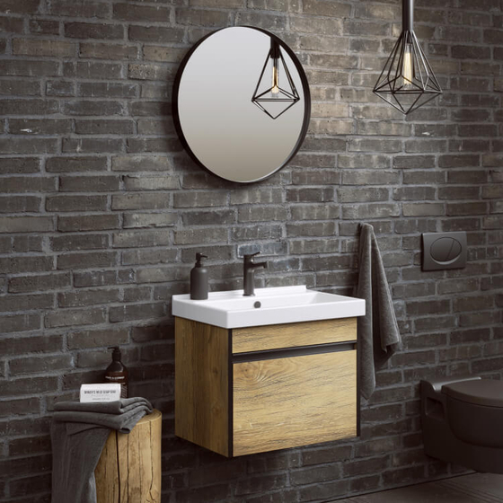 Подвесная тумба Urban 60 см, дуб балтийский URB0106DB, с умывальником Фест 600 FST60SLWB01