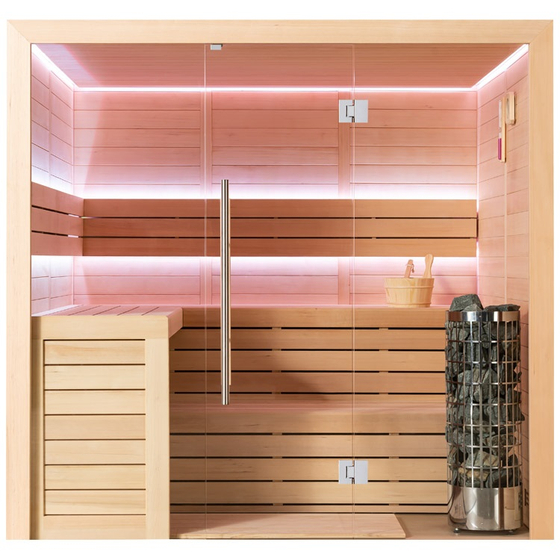 Сауна 1612 Hemlock (220х200х210) каменная печь 9kW, дерево,LED подсветка,стекло 8мм