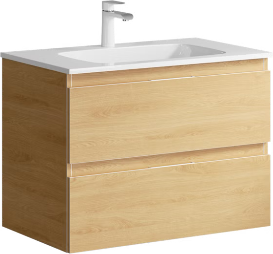 Подвесная тумба с двумя ящиками 75x56x46 Accent, цвет дуб золотой, раковина Malaga 75, ACC0175DZ