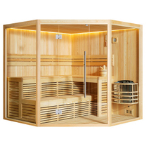 Сауна 1806 Pine Wood (220х220х210) каменная печь 9kW, дерево,LED подсветка,стекло 8мм