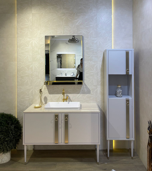 Комплект Mia Italia Tribeca 120matt grey, polish gold(тумба+раковина+пенал+столешница)