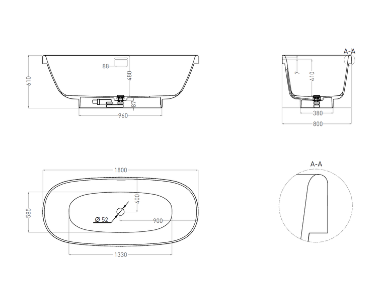 Ванна отдельностоящая Salini Greca, Solix, 1800х800х610, белая, 103121M