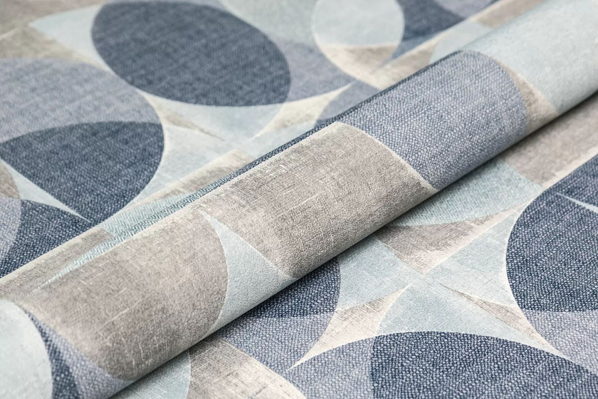 KM8511 Обои виниловые на флизелиновой основе Шафран мотив, синий круги Kerama Marazzi