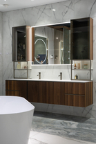 Комплект мебели Novello Quari 210 см Noce Affumicato, 4 тумбы, 2 раковины, зеркало, 2 шкафа, 2 полки