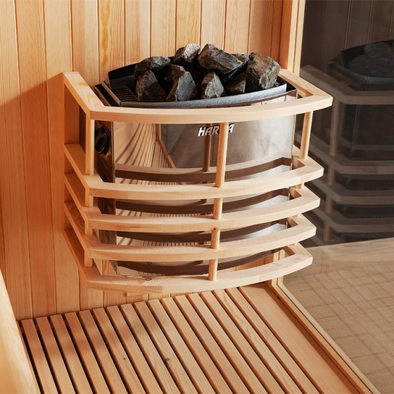 Сауна 1806 Pine Wood (220х220х210) каменная печь 9kW, дерево,LED подсветка,стекло 8мм