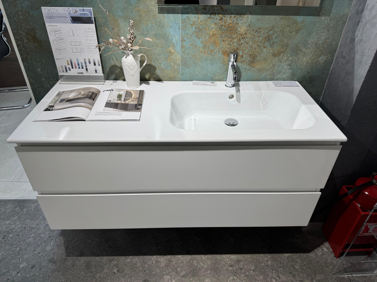 Тумба с раковиной Novello Monoblocks 121 см, белый матовый, керамическая раковина справа, A1B8
