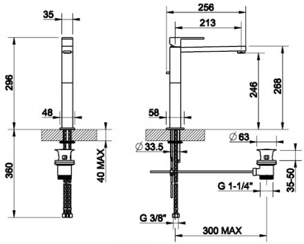 11923 031 Смеситель Rettangolo д/раковины,высокий, хром