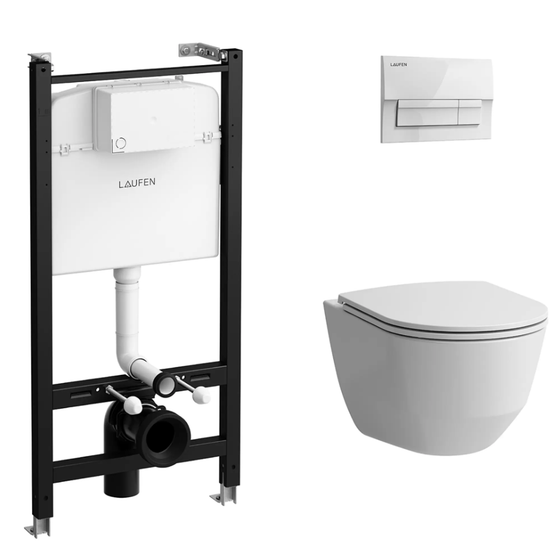 Комплект унитаза с инсталляцией Laufen Pro, клавиша хром глянец, 53 см, Rimless, Z.RU93.0.761.5