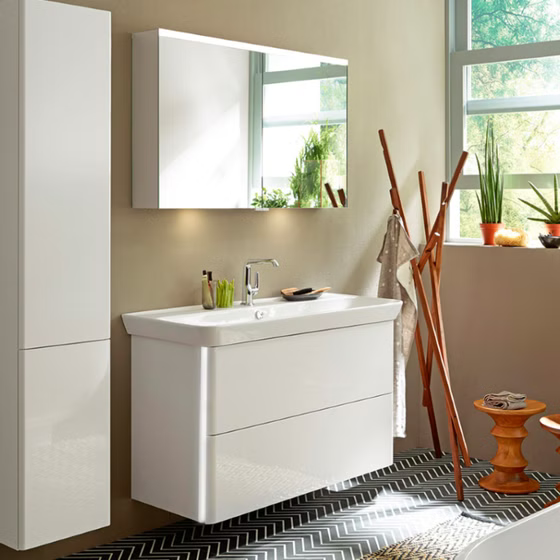 Тумба с керамической раковиной Burgbad Iveo, 80 см, Белый глянец, (SFEN080)