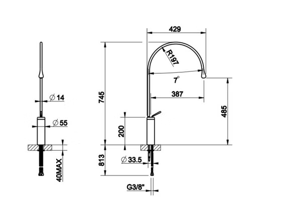 33610 031 Смеситель Goccia д/раковины,высокий, хром