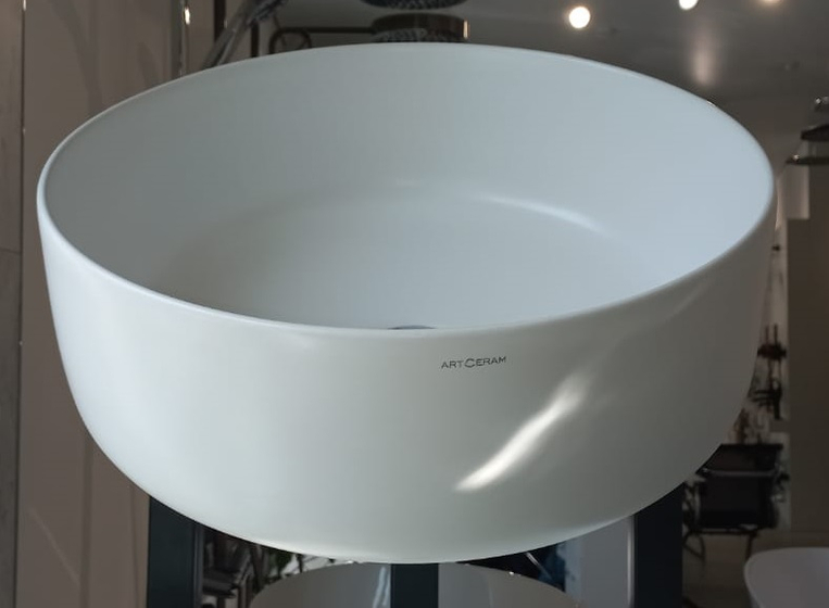 Раковина ARTCERAM, COGNAC настольная Ø 42 см, матовый белый, COL001 05 00 с донным клапаном ACA038 05 00