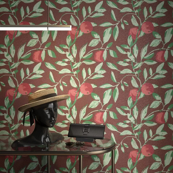 KM8504 Обои виниловые на флизелиновой основе Шафран мотив, красный, апельсины Kerama Marazzi