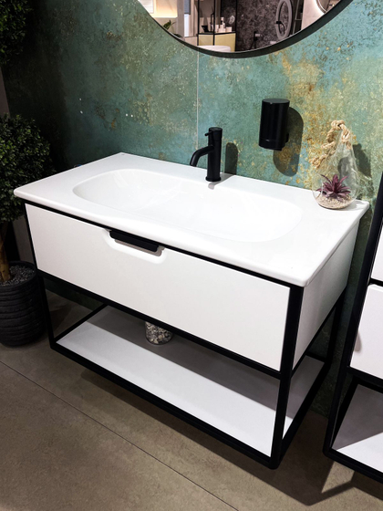 Тумба с керамической раковиной Burgbad Vry, 93 см, Белый матовый F6019, (SGUJ093)