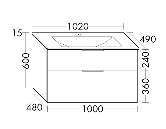 Тумба со стеклянной раковиной Burgbad Eqio, 102 см, Серый глянец, (SEYX102) Черные ручки (G0200)