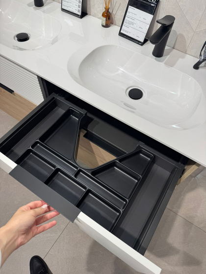 Тумба с раковиной Burgbad Fiumo, 142 см, 4 ящика, фасад Дуб кашемир/белый (SGGS142+MWII142)