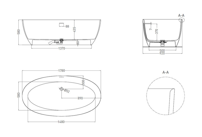 Ванна отдельностоящая Salini Alda Nuova, Solix, 1780х920х590 мм, белая матовая, 101911SM