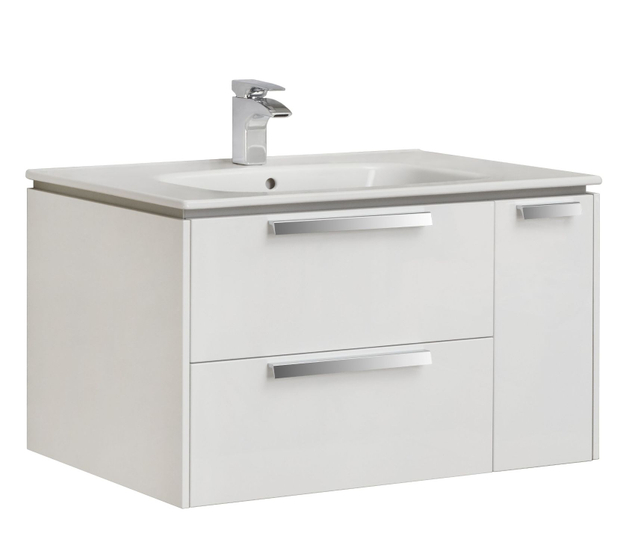 Тумба с раковиной Roca Lago 80 см, белый глянец (7857296806+732799C000)