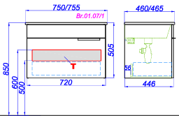 Тумба Бриг подвесная, 75 см, белая, с раковиной Оскар, Br.01.07/1/W