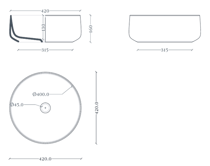 Раковина ARTCERAM, COGNAC настольная Ø 42 см, цвет salvia COL001 44 00 с донным клапаном ACA038 44 00