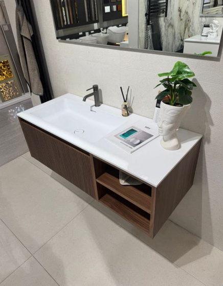 Комплект мебели Salini Domino, 120 см, шпон Орех Американский Onda Plus, подсветка, коврик