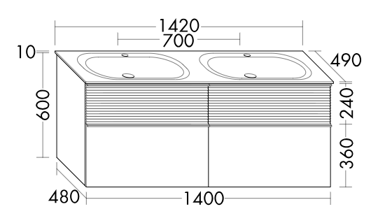 Тумба с раковиной Burgbad Fiumo, 142 см, 4 ящика, фасад Дуб кашемир/белый (SGGS142+MWII142)