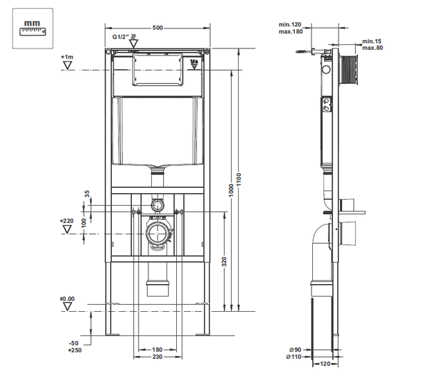 Инсталляция для подвесного унитаза Artceram 700.101 с клавишей смыва 704.000.17 черная матовая