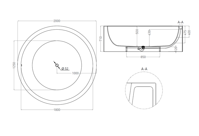 Ванна отдельностоящая Salini Isola, Sapirit, 2000x2000x710, круглая, белый глянец, 101111G