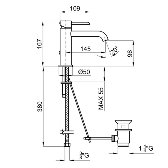 100283359 Noken Round Inox Смеситель для раковины с донным клапаном, полированная нержавеющая сталь