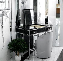 Туалетный столик Oasis Academy 912x780x530 мм Laccati Ribbed Black/Chrome 2 ящика, откидное зеркало с LED подсветкой