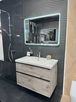 Тумба с керамической раковиной Burgbad Eqio, 93 см, Silver Oak, (SEYQ093), ручки G0252 черные