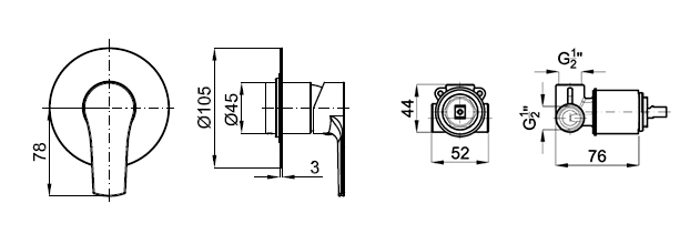 100258812 Noken Curve Наружняя часть встроенного смесителя для душа, хром + Project Line 100107937