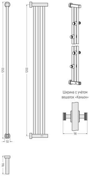 Полотенцесушитель Хорда 4.0, 1200х166, Матовый черный, 31-0834-1200